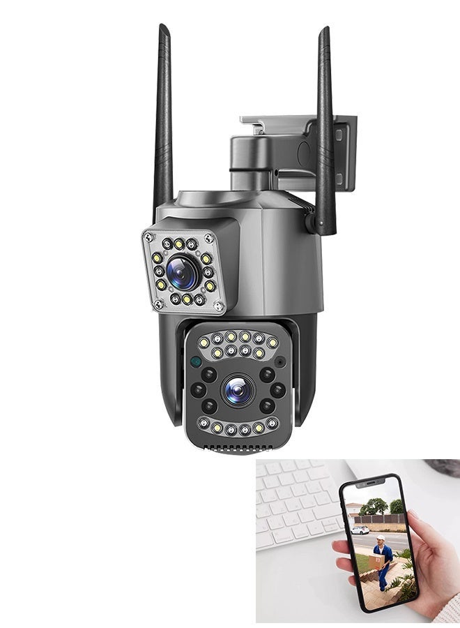 v380 كاميرا أمنية خارجية WiFi مقاومة للغبار والماء IP66، كاميرا CCTV مزدوجة العدسة مع مراقبة واضحة، رؤية ليلية، كشف الحركة، مراقبة عبر تطبيق عن بُعد للمنزل والمكتب - Image 1